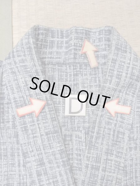 Photo17: N0731J Vintage Japanese kimono  Dark Gray Men's Yukata for Men / Cotton. Plaid Checks,   (Grade C) (17)
