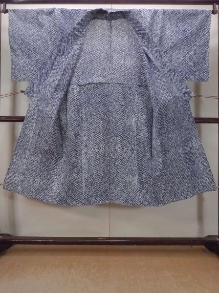 Photo2: N0731O Vintage Japanese kimono   Indigo Blue Men's Yukata for Men / Cotton. Plaid Checks   (Grade B) (2)