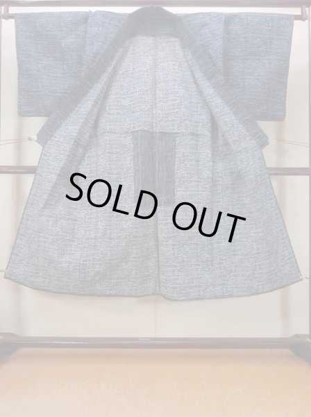 Photo2: N0731X Vintage Japanese kimono  Dark Indigo Blue Men's Yukata for Men / Linen. Plaid Checks,   (Grade B) (2)