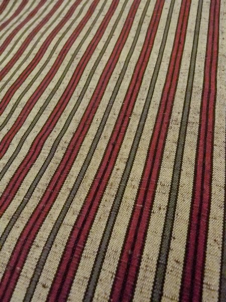 Photo8: N0814A Vintage Japanese women  Grayish Beige TSUMUGI pongee / Wool. Stripes   (Grade B) (8)