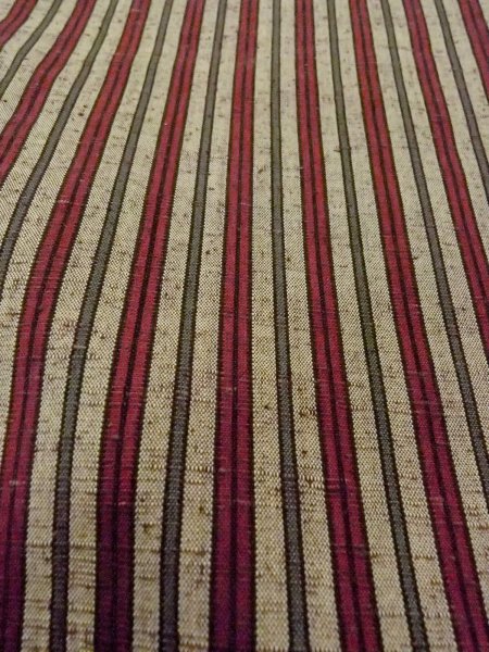 Photo9: N0814A Vintage Japanese women  Grayish Beige TSUMUGI pongee / Wool. Stripes   (Grade B) (9)