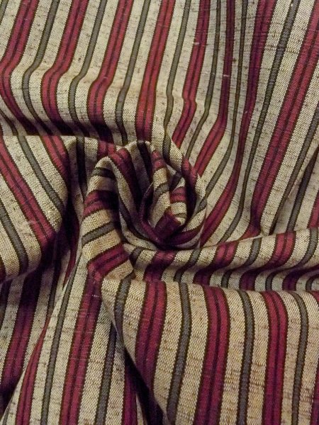 Photo12: N0814A Vintage Japanese women  Grayish Beige TSUMUGI pongee / Wool. Stripes   (Grade B) (12)