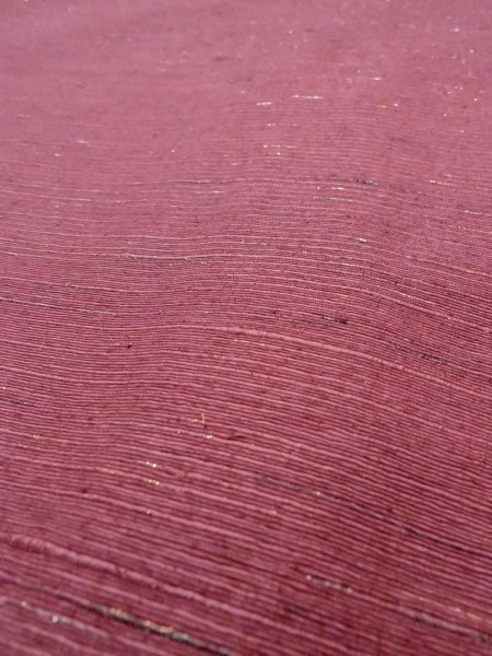 Photo8: N0814C Vintage Japanese women  Pale Dark Red TSUMUGI pongee / Silk. Stripes   (Grade B) (8)