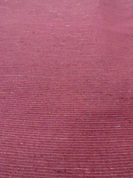 Photo9: N0814C Vintage Japanese women  Pale Dark Red TSUMUGI pongee / Silk. Stripes   (Grade B) (9)