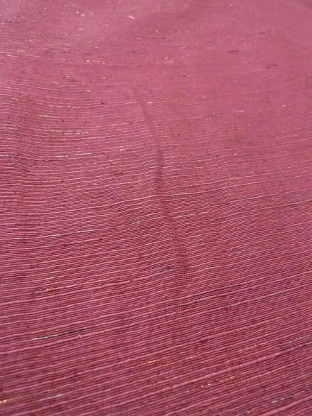Photo10: N0814C Vintage Japanese women  Pale Dark Red TSUMUGI pongee / Silk. Stripes   (Grade B) (10)