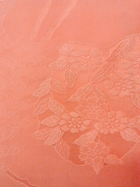 Photo5: N0814I Vintage Japanese women  Shiny Coral IROMUJI plain colored / Silk. Tall grass   (Grade B) (5)