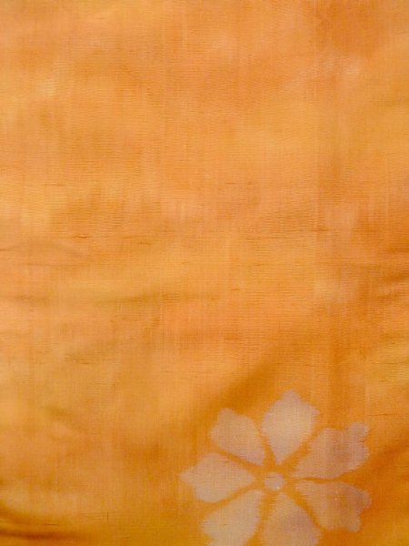 Photo4: N0814J Vintage Japanese women  Yellowish Brown ORI woven / Silk. Flower,   (Grade B) (4)