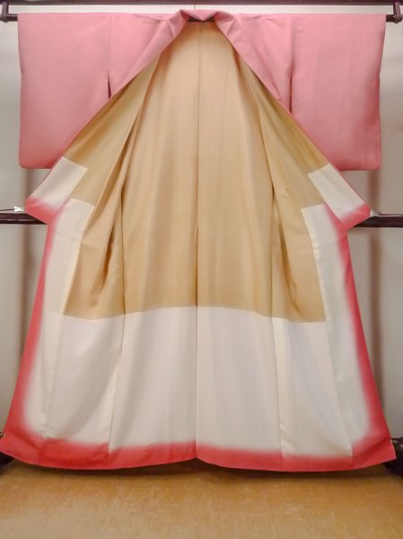 Photo2: N0814K Vintage Japanese women   Coral EDO KOMON pattern dyed / Silk.  Shark skin like pattern  (Grade B) (2)