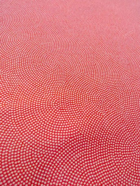 Photo10: N0814K Vintage Japanese women   Coral EDO KOMON pattern dyed / Silk.  Shark skin like pattern  (Grade B) (10)