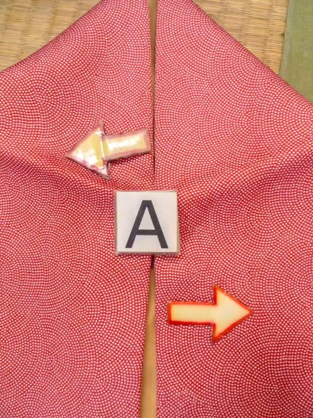 Photo14: N0814K Vintage Japanese women   Coral EDO KOMON pattern dyed / Silk.  Shark skin like pattern  (Grade B) (14)