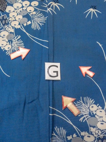 Photo20: N0814L Antique Japanese women   Blue KOMON dyed / Silk. Chrysanthemum,   (Grade D) (20)