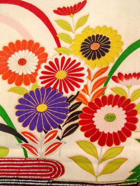 Photo7: N0814M Vintage Japanese women   Off White KOMON dyed / Silk. Peony,   (Grade C) (7)