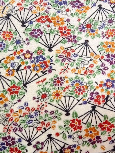 Photo7: Mint N0814O Vintage Japanese women   White KOMON dyed / Synthetic. Peony,   (Grade A) (7)