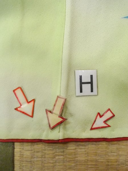 Photo22: N0814R Vintage Japanese women Shiny Pale Yellowish Green TSUKESAGE formal / Silk. KIKYO Japanese balloonflower,   (Grade C) (22)