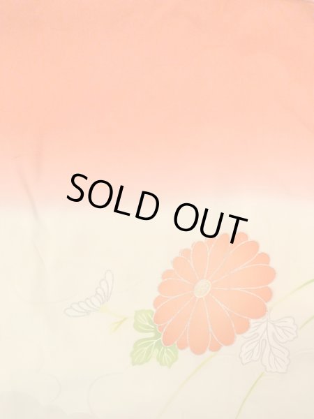 Photo6: N0814T Vintage Japanese women   Off White FURISODE long-sleeved / Silk. Chrysanthemum,   (Grade D) (6)