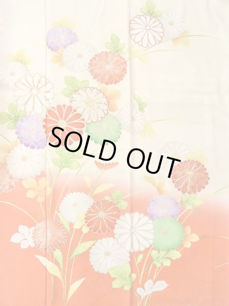 Photo1: N0814T Vintage Japanese women   Off White FURISODE long-sleeved / Silk. Chrysanthemum,   (Grade D) (1)