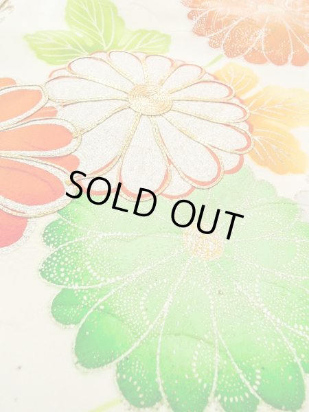 Photo17: N0814T Vintage Japanese women   Off White FURISODE long-sleeved / Silk. Chrysanthemum,   (Grade D) (17)