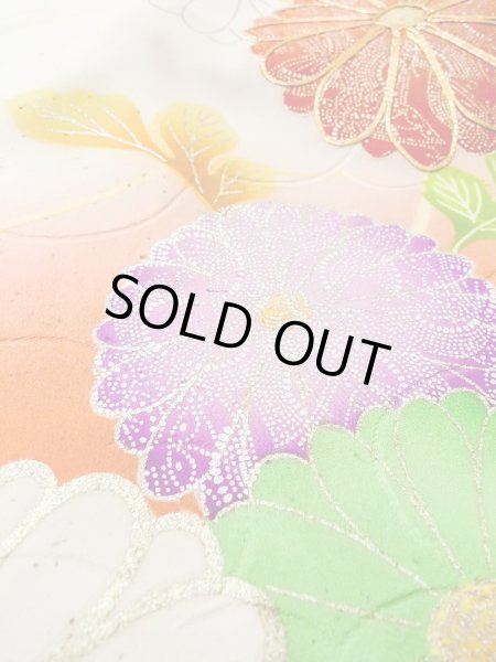 Photo21: N0814T Vintage Japanese women   Off White FURISODE long-sleeved / Silk. Chrysanthemum,   (Grade D) (21)