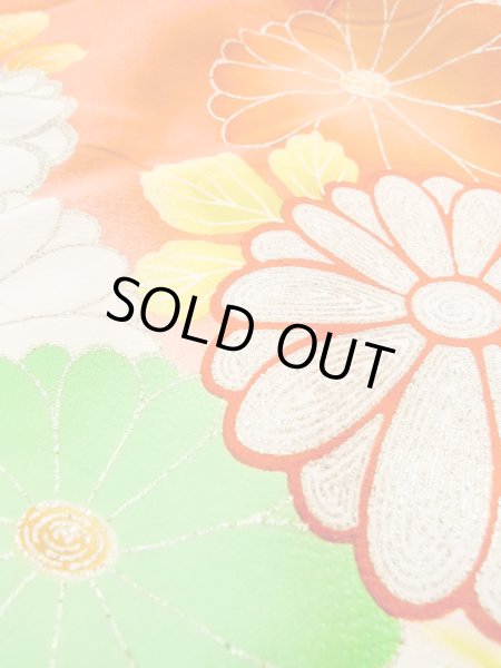 Photo25: N0814T Vintage Japanese women   Off White FURISODE long-sleeved / Silk. Chrysanthemum,   (Grade D) (25)