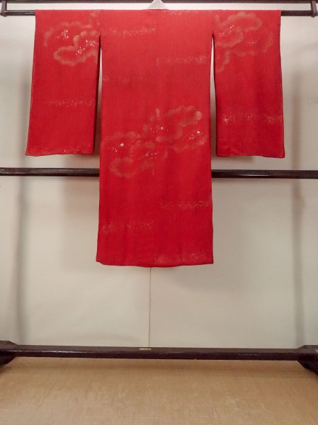 Photo2: N0814V Antique Japanese women   Red Kids / Silk. Flower, Juban  (Grade C) (2)