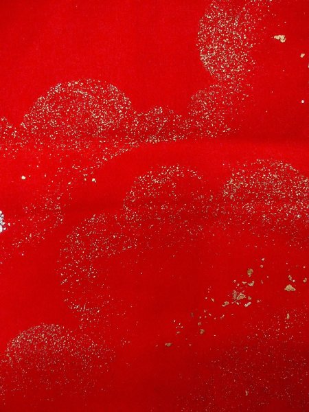 Photo8: N0814V Antique Japanese women   Red Kids / Silk. Flower, Juban  (Grade C) (8)