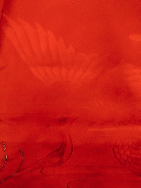 Photo7: N0814W Antique Japanese women   Red Kids / Silk. Flower, Juban, More damages  (Grade D) (7)