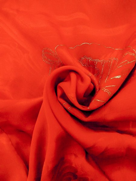 Photo12: N0814W Antique Japanese women   Red Kids / Silk. Flower, Juban, More damages  (Grade D) (12)