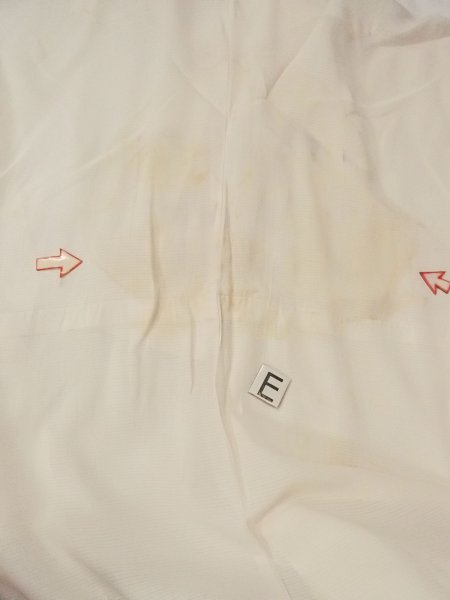 Photo17: N0814Z Vintage Japanese women   Ivory JUBAN undergarment / Silk. Stripes There is no seam line at the edge of front. The edge of fabric is exposed at the front.  (Grade D) (17)