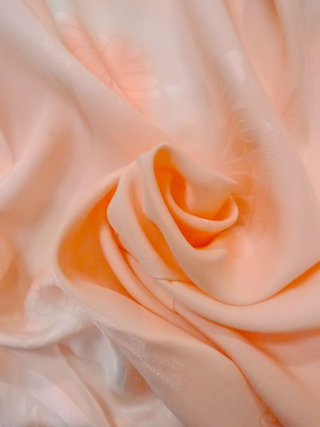 Photo12: Mint N0815A Vintage Japanese women  Shiny Coral JUBAN undergarment / Silk. Chrysanthemum,   (Grade A) (12)