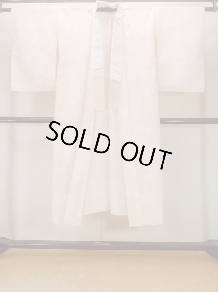 Photo1: N0815B Vintage Japanese women  Pale Coral JUBAN undergarment / Synthetic. Flower with a chrysanthemum based woven pattern half collar  (Grade C) (1)