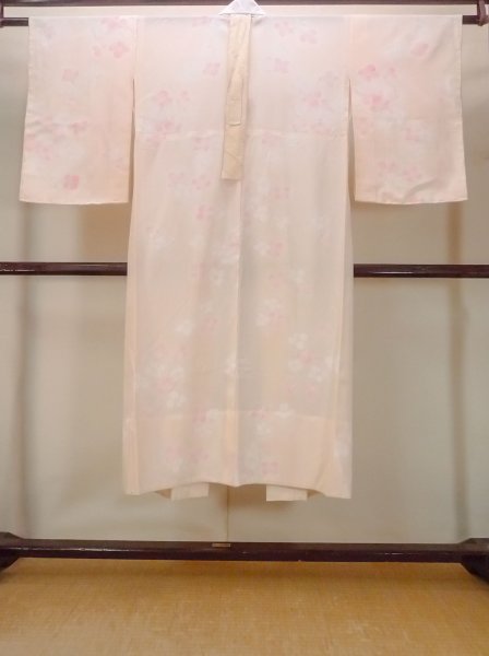 Photo2: N0815B Vintage Japanese women  Pale Coral JUBAN undergarment / Synthetic. Flower with a chrysanthemum based woven pattern half collar  (Grade C) (2)