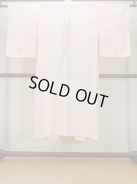 Photo2: N0815B Vintage Japanese women  Pale Coral JUBAN undergarment / Synthetic. Flower with a chrysanthemum based woven pattern half collar  (Grade C) (2)