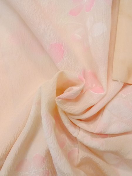 Photo11: N0815B Vintage Japanese women  Pale Coral JUBAN undergarment / Synthetic. Flower with a chrysanthemum based woven pattern half collar  (Grade C) (11)