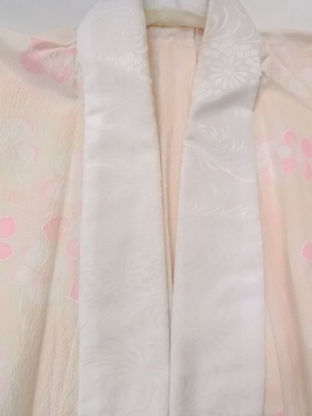 Photo13: N0815B Vintage Japanese women  Pale Coral JUBAN undergarment / Synthetic. Flower with a chrysanthemum based woven pattern half collar  (Grade C) (13)