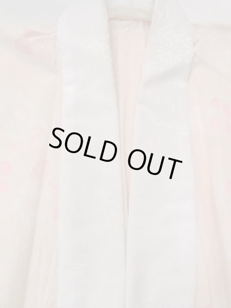 Photo13: N0815B Vintage Japanese women  Pale Coral JUBAN undergarment / Synthetic. Flower with a chrysanthemum based woven pattern half collar  (Grade C) (13)