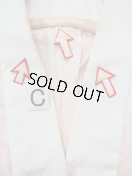 Photo17: N0815B Vintage Japanese women  Pale Coral JUBAN undergarment / Synthetic. Flower with a chrysanthemum based woven pattern half collar  (Grade C) (17)