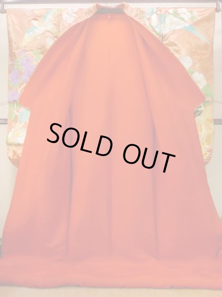 Photo3: N0827C Used Japanese women  Shiny Orange UCHIKAKE Wedding / Silk. Peony,   (Grade B) (3)