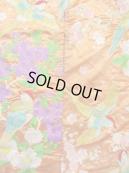 Photo4: N0827C Used Japanese women  Shiny Orange UCHIKAKE Wedding / Silk. Peony,   (Grade B) (4)