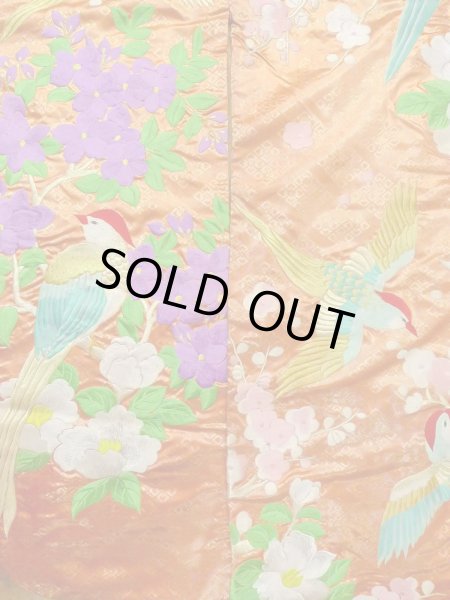 Photo5: N0827C Used Japanese women  Shiny Orange UCHIKAKE Wedding / Silk. Peony,   (Grade B) (5)