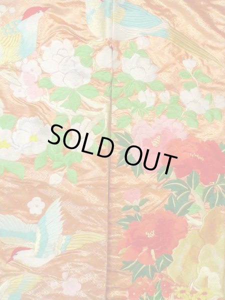 Photo6: N0827C Used Japanese women  Shiny Orange UCHIKAKE Wedding / Silk. Peony,   (Grade B) (6)