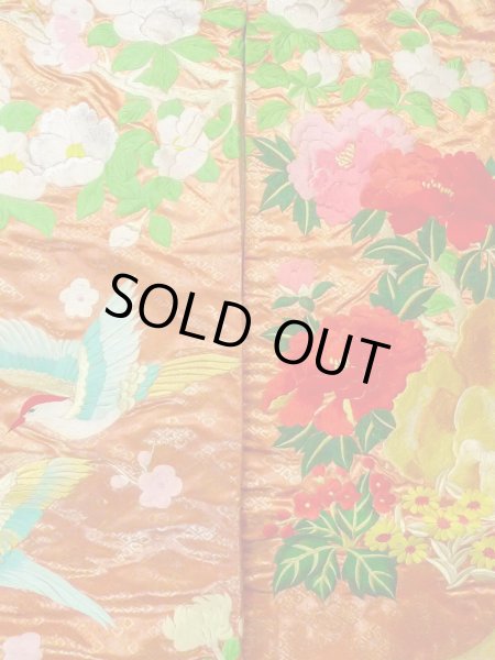 Photo7: N0827C Used Japanese women  Shiny Orange UCHIKAKE Wedding / Silk. Peony,   (Grade B) (7)