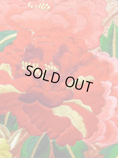 Photo10: N0827C Used Japanese women  Shiny Orange UCHIKAKE Wedding / Silk. Peony,   (Grade B) (10)