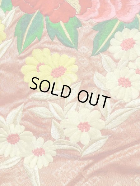 Photo11: N0827C Used Japanese women  Shiny Orange UCHIKAKE Wedding / Silk. Peony,   (Grade B) (11)