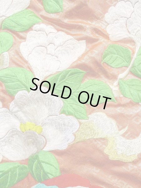 Photo13: N0827C Used Japanese women  Shiny Orange UCHIKAKE Wedding / Silk. Peony,   (Grade B) (13)