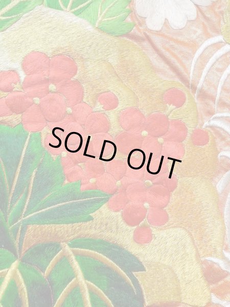 Photo14: N0827C Used Japanese women  Shiny Orange UCHIKAKE Wedding / Silk. Peony,   (Grade B) (14)