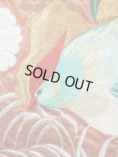 Photo15: N0827C Used Japanese women  Shiny Orange UCHIKAKE Wedding / Silk. Peony,   (Grade B) (15)