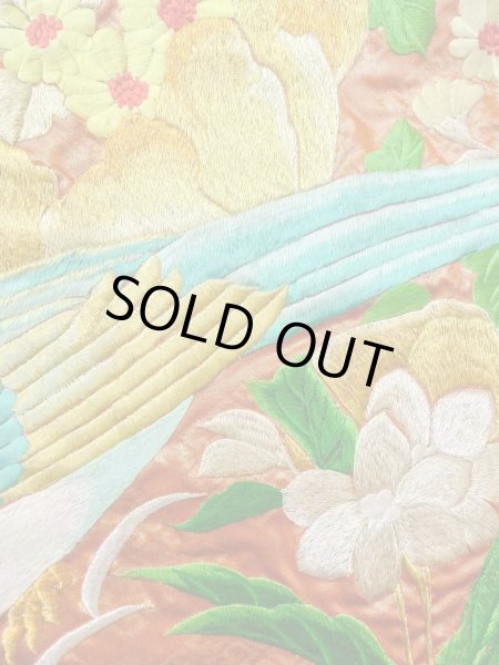 Photo16: N0827C Used Japanese women  Shiny Orange UCHIKAKE Wedding / Silk. Peony,   (Grade B) (16)