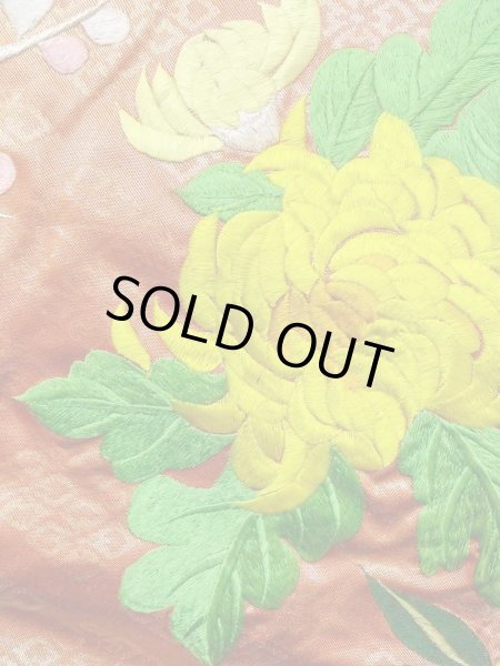 Photo17: N0827C Used Japanese women  Shiny Orange UCHIKAKE Wedding / Silk. Peony,   (Grade B) (17)