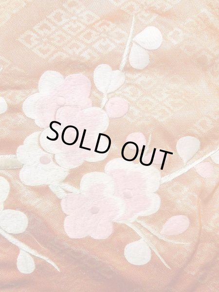 Photo19: N0827C Used Japanese women  Shiny Orange UCHIKAKE Wedding / Silk. Peony,   (Grade B) (19)