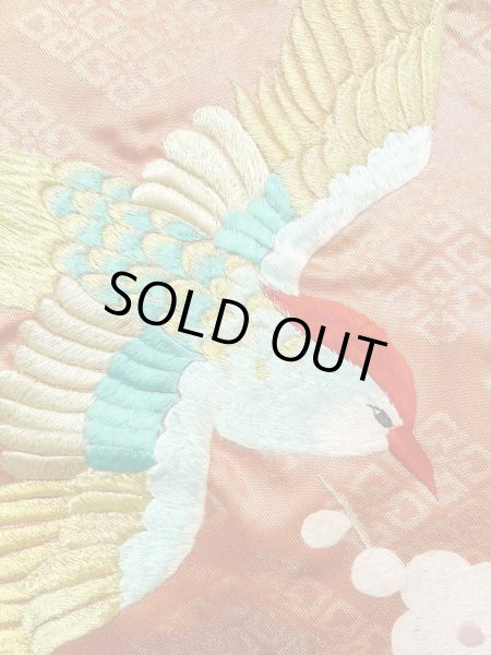 Photo20: N0827C Used Japanese women  Shiny Orange UCHIKAKE Wedding / Silk. Peony,   (Grade B) (20)